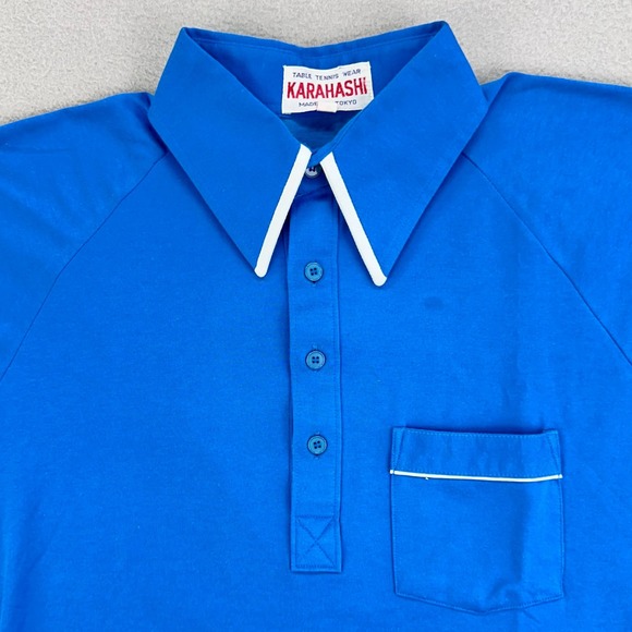 Karahashi Other - VTG 70s KARAHASHI Polo Shirt Mens Large Blue Table Tennis Wear Tokyo Ping Pong